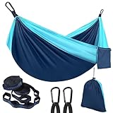 PQETBV Hamaca de Camping, de Paracaídas con Dos Correas para Árboles, Hamacas de Viaje de Nylon Individuales o Dobles para Acampar, Mochilero y Senderismo