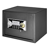 HOMCOM Caja Fuerte de Seguridad 27L Portátil con Cerradura Electrónica y 2 Llaves de Emergencia 2 Códigos Montado en la Pared Acero 38x30x30 cm Negro