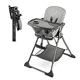 Kinderkraft FOLDEE Trona Bebé, ergonómica, cómoda, reclinable, plegable, con altura ajustable, reposapiés, bandeja doble desmontable, para niños pequeños, de 6 meses a 3 años, Gris