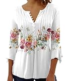 ABYOVRT Blusa de Mujer Camisa Elegante Manga 3/4 Cuello V Estampadas Camiseta Casual Holgada Verano,Blanco-1,XL