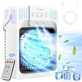 XTTANK 1200ml Aire Acondicionado Portatil con Mando, 5 en 1 Mini Aire Acondicionado, 3 Velocidades, 3 Modos de Nebulización, Luz de 7 Colores, Temporizador de 2-8H, Enfriador de Aire Portátil Interior