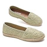 GLAMORA Alpargatas de Encaje con Suela de Esparto, Zapatos Planos Mujer Tipo Bailarinas Manoletinas Cómodas Slip On, Calzado Verano Ligero Transpirable Punta Redonda green-39