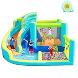 FBSPORT Castillo Hinchable Acuatico con Tobogán Seco/AcuáTico, Trampolín, Pared De Escalada y Piscina Infantil, Castillo Hinchable Grande para Niños para Jardín Exterior Interior 360 X 340 X 218 cm