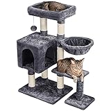 Yaheetech Árbol Rascador para Gatos 80x39.5x96 cm Torre para Gatos Juguete de Sisal con Nidos y Hamaca Gris Oscuro
