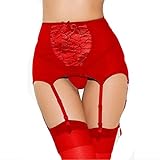 Other Liguero de cintura alta rojo liguero sexy gran encaje talla grande con G String y medias tamaño 8 10 12 14 16 18 20