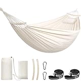 Chihee Hamaca de algodón Gran Hamaca de Camping Suave y Transpirable Soporta hasta 300KG Hamacas de árbol portátil con Barra separadora Desmontable Almohada 2 Webbings Fuerte 2 mosquetones