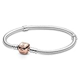 Pandora Icons Pulsera de plata con cierre chapado en oro rosa de 14 quilates, 18