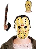 Funidelia Kit Oficial machete y máscara de Jason Viernes 13 para hombre y mujer, Traje Friday the 13th para adultos, Disfraces de Carnaval, Halloween y Fiestas