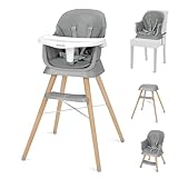 Ezebaby Trona + asiento elevador + silla infantil + taburete de bar, trona 6 en 1 para bebé, multifunción, patas de madera, a partir de 6 meses (gris)