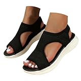 riou Sandalias Deportivas ortopédicas para Mujer Moda Zapatos con Punta Abierta Cuña Lavable de Verano Sandalia para Caminar, Negro, 38