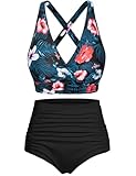 Voqeen Mujer Bikinis Reductor Barriga Cintura Alta Traje de Baño 2 Piezas Push Up con Relleno Conjuntos de Bikinis de Playa Bañadores de Natacion Cuello en V Bikini Top y Braga Ajustable