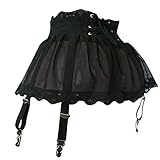 ROSVAJFY Mini Falda con Liguero Sexy Dentelle con Tanga, Mujer Liguero Malla Transparente con 4 Clips, Lenceria Ropa Interior Ligas Encaje Cintura Alta 2 Piezas, Minifalda + Bragas (Negro)
