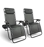 Pincho Tumbona Jardin Exterior Plegable de Gravedad Cero - Pack 2 Sillas Reclinables o Hamacas para Playa, Terraza y Camping con Portavasos, Ligeras y Cómodas (Negro)