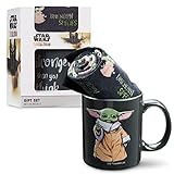Disney The Mandalorian Taza Baby Yoda Caja Regalo Frikis Taza Mug y Calcetines Star Wars (Yoda Negro AOP)