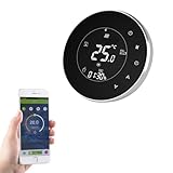Qiumi Termostato Redondo WiFi para calefacción Individual de calderas de Gas/Agua Funciona con Amazon Alexa, Google Home IFTTT, Contacto seco, 5A 95~240V AC