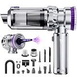 Ortiny Aspirador de Mano, 28000PA Aspiradora sin Cable con Taza Grande Colector de Polvo, 4 en 1 Aspirador Coche con Motor Sin Escobillas, 3 Niveles Mini Aspiradora para Coche, Pelo de Mascotas, Hogar
