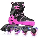 Kuxuan Skates Patines en línea ajustables para niños y niñas con ruedas luminosas, patines adolescentes para principiantes y mujeres