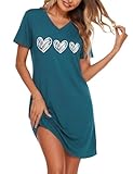 Marvmys Camisones Mujer Algodón Verano Cuello en V Manga Corta Lindo Impresión Corazón Suave Elegante Camisón