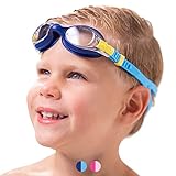 Limmys Antivaho Gafas de Natación para Niños de 3 a 12 años – con Correa Ajustable, Puente Nasal Flexible y Protección UV – Niña con Funda (Azul)