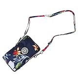 FENICAL bolso del teléfono móvil con cremallera y estampado de flores bolso colgante de hombro de moda para mujer para viajes compras azul marino