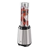 Russell Hobbs Batidora de Vaso Individual Mix & Go, Batidora Smoothie, Mini Batidora para Zumos, Batidos, Gazpachos, Vaso de 600 ml, Tapa, sin BPA, Pies Antideslizantes, Acero Inoxidable, 23472-56