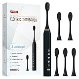 Cepillo de dientes eléctrico sónico, cepillo de dientes recargable con 6 cabezales de cepillo Dupont, con temporizador inteligente de 2 minutos, 5 modos con blanqueamiento dental, regalo para la