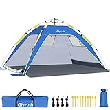 Glymnis Tienda de Playa, Refugio Playa para 3-4 Personas, Carpa Playa Hidráulica con Puerta de Cremallera, Ventanas Ventiladas, Protección UPF 50+, para Varar Parque Pescar