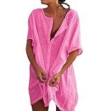 Camisas Mujer Largos Vestido Playa Verano Camisa Suelta de Bikini Cover Up Traje para Mujer Vestido de Playa Casual Blusa Playeras Suelto Pareos Color Sólido (M)