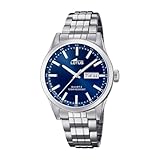 LOTUS Reloj Hombre Analógico de Acero Inoxidable 316l Plateado - Movimiento de Cuarzo - Calendario - Cristal Mineral de Alta Resistencia - Resistente al Agua 10 ATM Clásico 18670/3