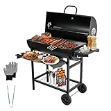TEENO Barbacoa de carbón, Parrilla Barbacoa con Rejilla de Cocción XXL, Guantes Antigrietas, Termómetro, Cajón de Cenizas, Ventilación Regulable, Gran barbacoa de Carbón de Madera (Basic)