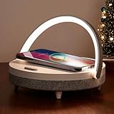 EZVALO Lámpara Nocturna Multifunción, Lámpara de Mesa con Carga Inalámbrica Ajustable 3 Modos de Iluminación con Altavoz Bluetooth, Ideal para Dormitorio/Sala, Protectora de la Vista,Regalo Festivo