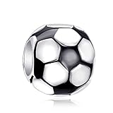 Abalorio de fútbol con esmalte negro de plata de ley 925 para pulsera europea