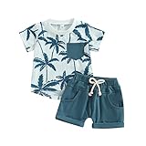 Carolilly - Conjunto de pantalones cortos para niño y niño, diseño de manga corta con cintura elástica con bolsillos (0-3 años), azul, 12-18 Meses