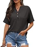 PASUDA Camiseta Mujer de Manga Corta Verano Cuello en V Camisetas Elegante Camisas Casual Blusas Sólido T-Shirt Básico Suelta Tops (Negro, XXL)