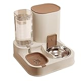 Comedero y Bebedero Gatos, Dispensador Comida y Agua Gatos y Perros Pequeños, Cuenco Acero Inoxidable, Agua 1.3L Comida 2.3L, Alimentador Mascotas 2 en 1