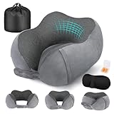 Cirorld Almohada de Viaje Cuello, Cojin de Viaje Cuello para Avión y Coche, Cojin Cervical Viaje Viscoelástica de Espuma Memoria, Ajustable y Compacta, con Máscara de Ojos, Tapones y Bolsa