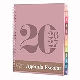 Rileys Agenda Escolar 2026–2027, Agenda Anillas 2026 con Planificador Diario Académica, Planner Universitaria para uso Escolares, Dietario tipo para Citas (20 × 15 cm, Rosa, Tipográfico, en español)