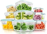 KICHLY - Recipientes de vidrio para guardar alimentos - 9 recipientes transparentes con tapa Tapones de vidrio herméticos - Aptos para lavavajillas, microondas y sin BPA