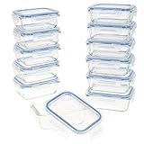 AKTIVE Max Home Pack 12 Recipientes herméticos de vidrio, Fiambrera cristal apta para microondas, Envases para comida con cierre, 330 mililitros, Tapas transparentes, Contenedor de alimentos (16532)