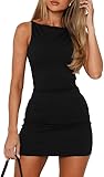 Sukiglam Vestido Ajustado Mujer Sexy sin Mangas Cuello Barco Mini Vestidos Verano Elegante Wrap Vestido Corto de Fiesta Casual Elasticidad Slim Fit Vestidos Lápiz para Cóctel Club Streetwear