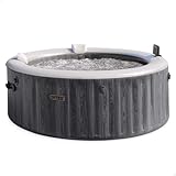 Intex SPA Hinchable Circular Greywood Deluxe, 6 Personas, Ø216x71, Calentador, 170 Salidas Aire, Panel Control inalámbrico App, Depuradora Filtro S2, Clorador salino, Accesorios incluidos (55101)