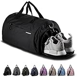Fitgriff® Bolsa Deporte V1 Mujer y Hombre - Bolso de Gimnasio con Compartimento para Zapatos y Humeda, para Viaje, Entrenamiento - Gym Bag (Black, Small)