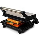Parrilla grill eléctrica Grunkel 1000-2000W forma parilla barbacoa dos dimensiones, Antiadherente con Apertura 180° (1000W Normal)