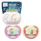 Philips Avent chupetes ultra air para la noche: diseño anatómico, para bebés a partir de 18 meses, brillo en la oscuridad, tetina simétrica de silicona extrafirme, sin BPA, paquete de 2, SCF376/33