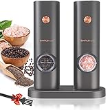 SIMPLETASTE Molinillo Eléctrico de Pimienta y Sal Juego de 2 con Base y Luz Ajustar de Grosor Ligero y Rápido Funciona al un Tacto