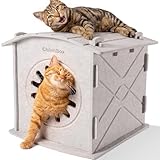 ChienBox Casa para Gatos Interior de Fieltro: Cálida Cueva para Gatos Invierno, Casa Gatos Robusta, Casa Gato con Entrada Rascadora, Cama para Gatos Fácil de Limpiar y Montar, Cueva Gato 38x36x38cm