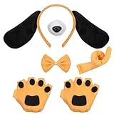 Hifot 5 Piezas Disfraces de Perro,Disfraces de Animales Diadema Orejas Perro Pajarita Cola Nariz Falsa Guantes Pata Niños Adultos,Disfraz Halloween Carnaval Regalos de Fiesta de Cumpleaños