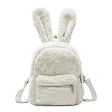 Mochila de conejo para mujer, mini mochila de piel sintética, linda oreja, bolso de hombro, bolso de felpa, White, 9.84' x 7.8' x 3.91', Bolsos