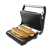 Taurus Grill & Toast - Sandwichera eléctrica con placas grill antiadherentes, 700 W, tapa basculante, gancho fijo de cierre, bandeja recoge grasas, color gris
