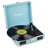 Audizio RP111BL Tocadiscos Retro en Maleta Azul con Altavoces Integrados, 3 velocidades 33/45/78 RPM, Cartucho cerámico, Salida RCA, Entrada Auriculares, portátil y Elegante